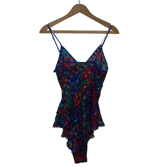 VS 90s Gold Label semisheer floral & paisley print in jewel tones teddy bodysuit - Picture 6 of 17